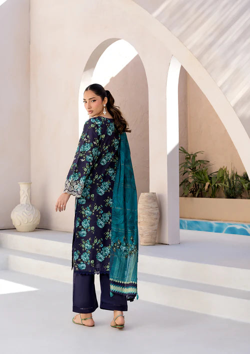 Navy Blue Printed Chikankari Lawn Kurta Set with Dupatta