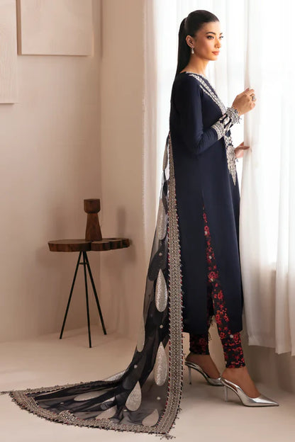 Navy Blue Pure Raw Silk Handmade Partywear Suit