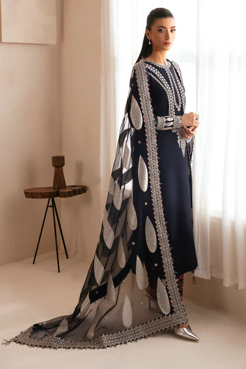 Navy Blue Pure Raw Silk Handmade Partywear Suit