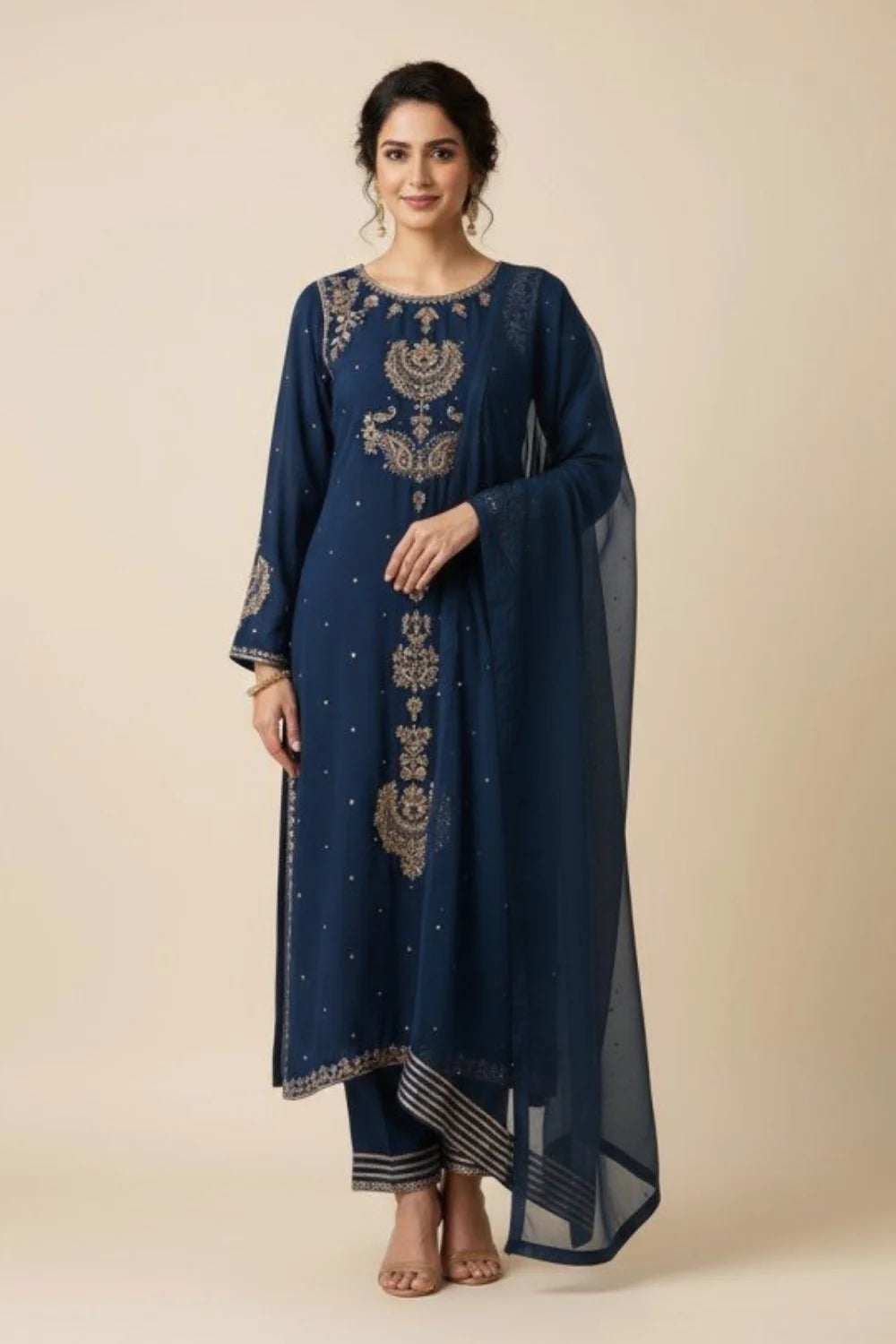 Zinc Blue Handmade Pure Velvet Suit