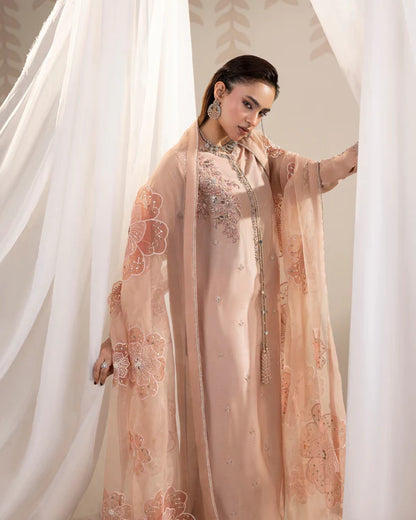 Elegant Tea Rose Pink Embellished Raw Silk Suit