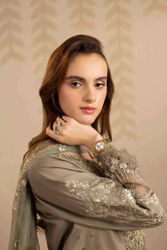 Olive Green Embellished Raw Silk Suit