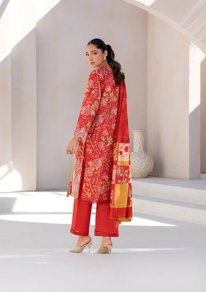 Red Printed Chikankari Lawn Kurta Set with Dupatta