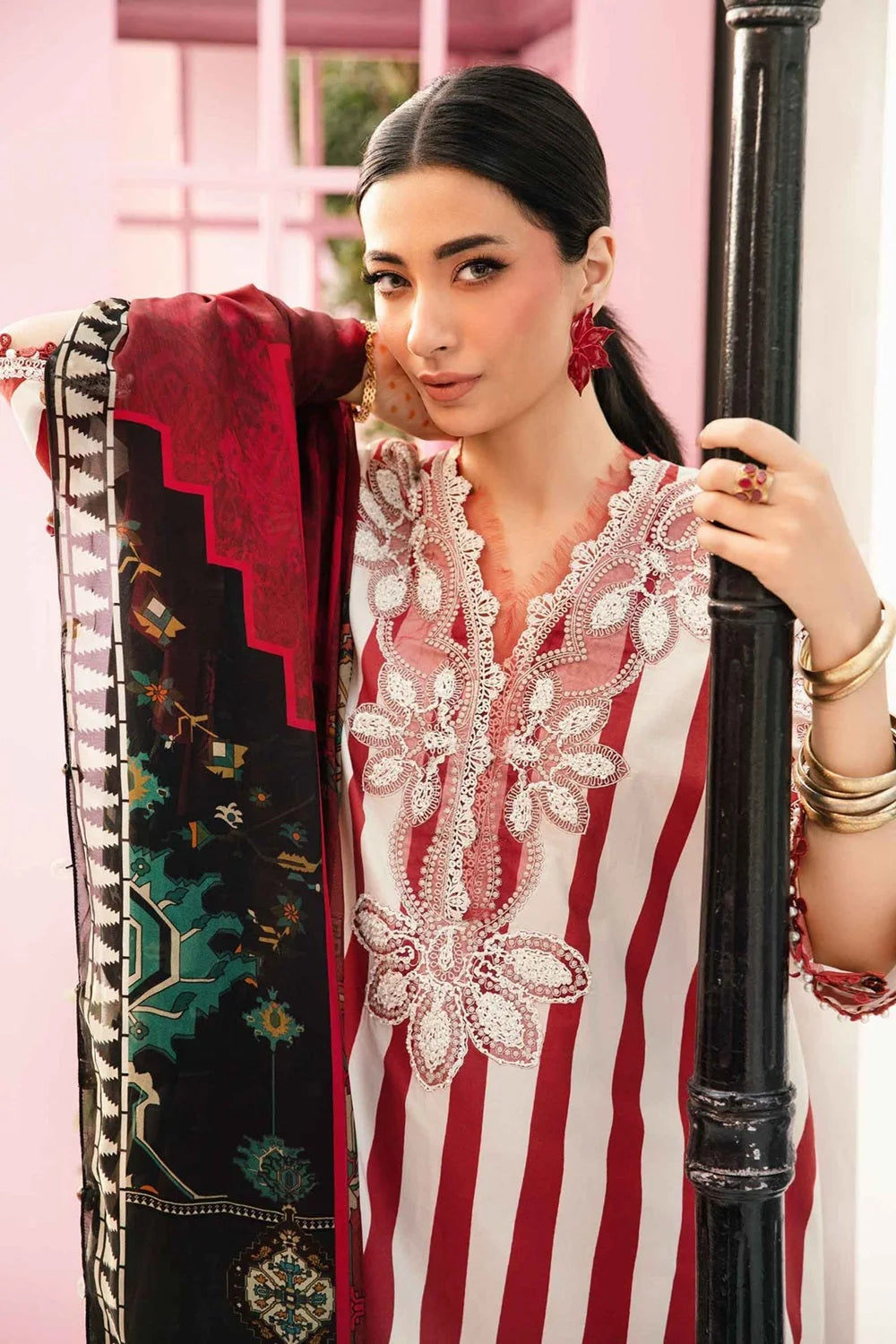 Red Digital Printed Pure Lawn Suit with Chiffon Dupatta