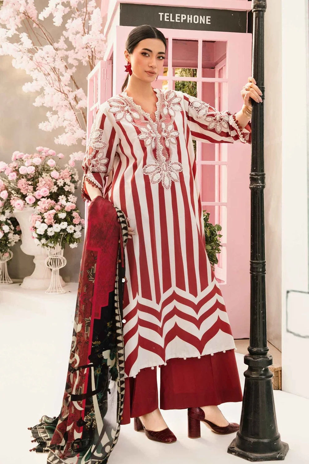 Red Digital Printed Pure Lawn Suit with Chiffon Dupatta