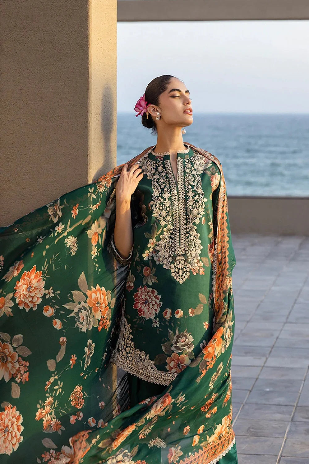 Pure Lawn Suit with Chiffon Dupatta