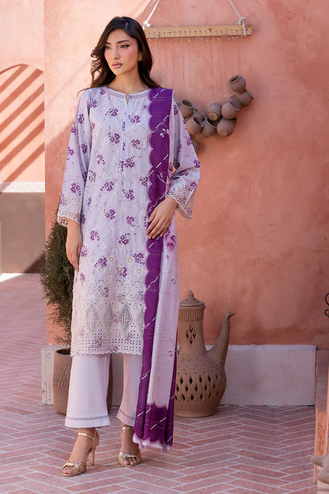 Purple Taupe Printed Chikankari Lawn Kurta Set with Dupatta