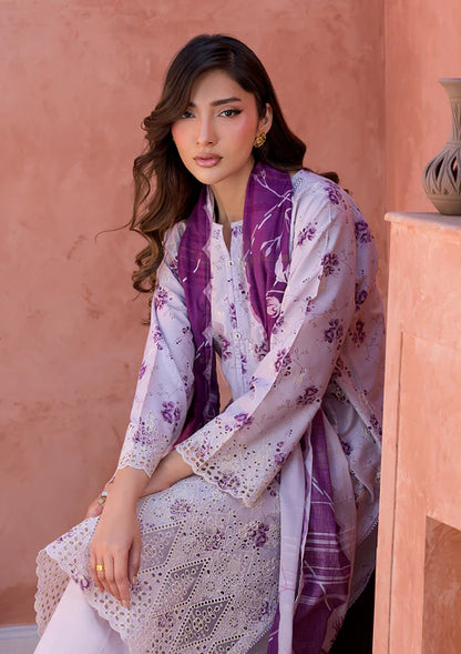 Purple Taupe Printed Chikankari Lawn Kurta Set with Dupatta