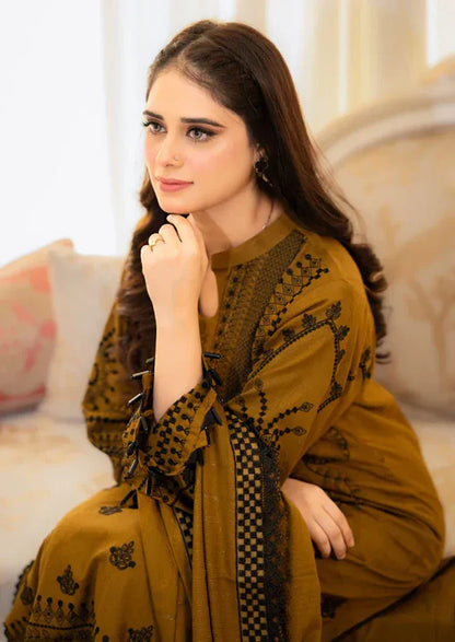 Earthy Yellow Heavy Embroidered Winter Kurta Set with Dupatta