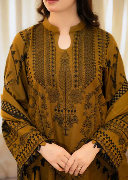 Earthy Yellow Heavy Embroidered Winter Kurta Set with Dupatta