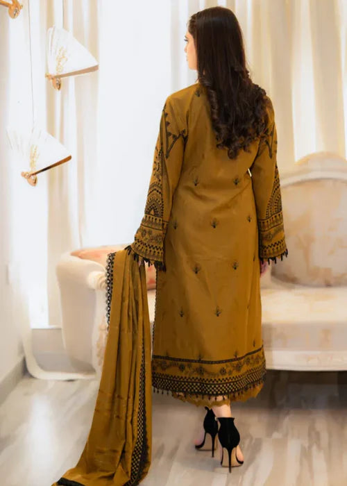 Earthy Yellow Heavy Embroidered Winter Kurta Set with Dupatta