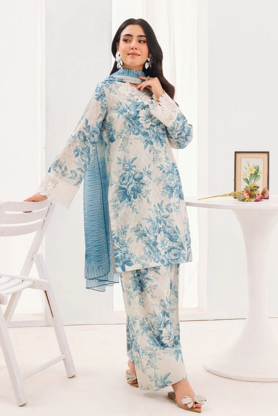 Embroidered Lawn Farshi Shalwar Suit
