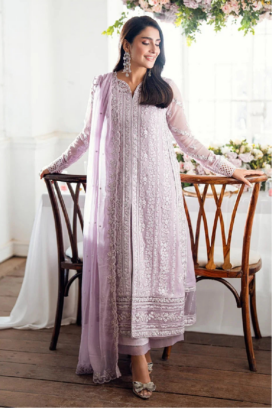Lilac Pure Chiffon Embroidered Suit