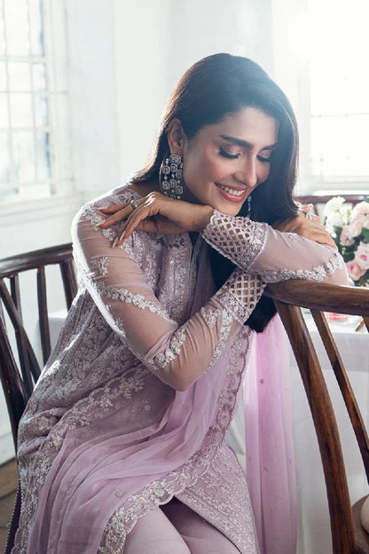 Lilac Pure Chiffon Embroidered Suit