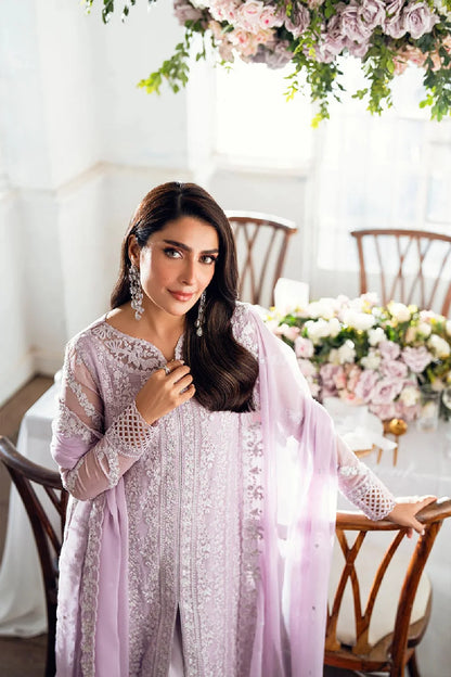 Lilac Pure Chiffon Embroidered Suit