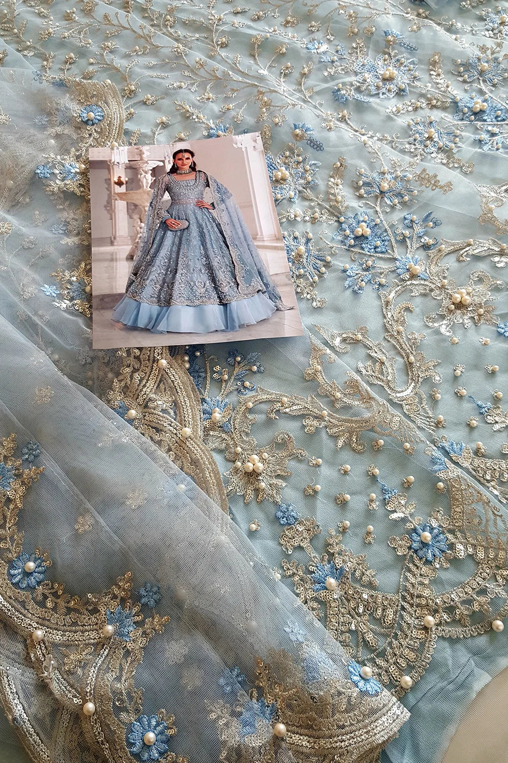 Ice Blue Handmade Lehenga Choli / Anarkali Maxi