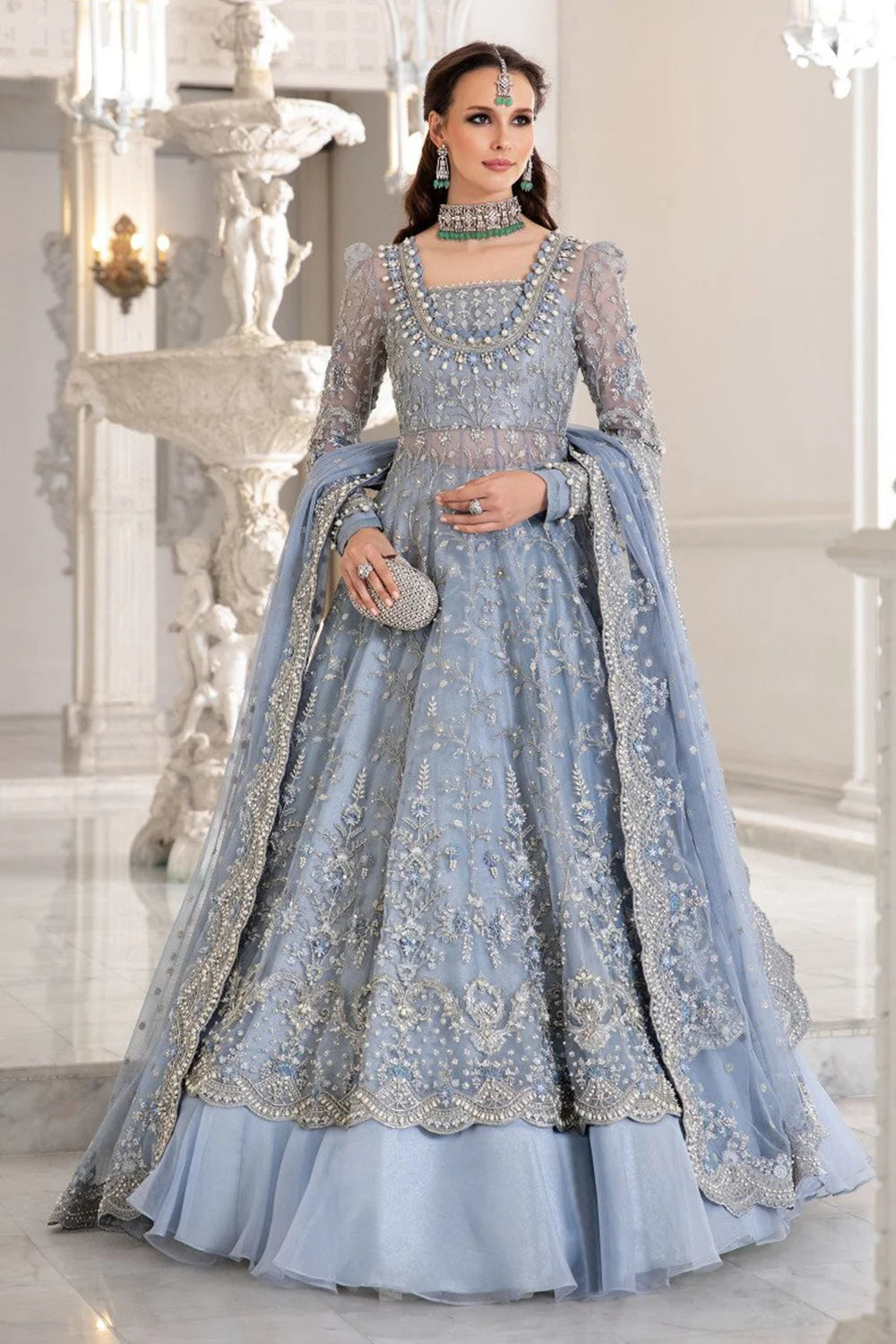Ice Blue Handmade Lehenga Choli / Anarkali Maxi