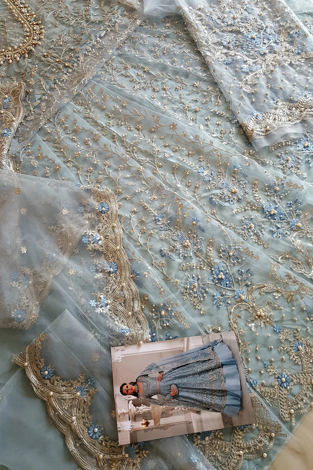 Ice Blue Handmade Lehenga Choli / Anarkali Maxi