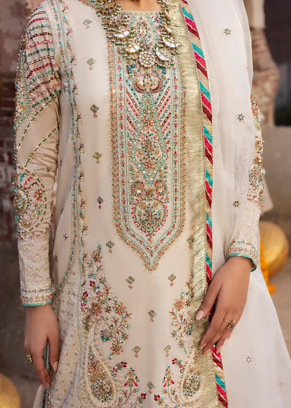 White Embellished Silk Jamawar Sharara