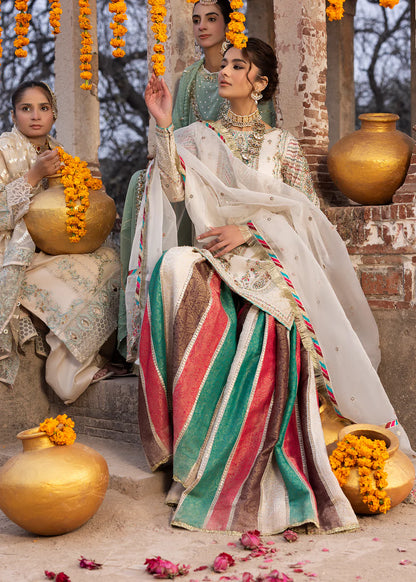 White Embellished Silk Jamawar Sharara