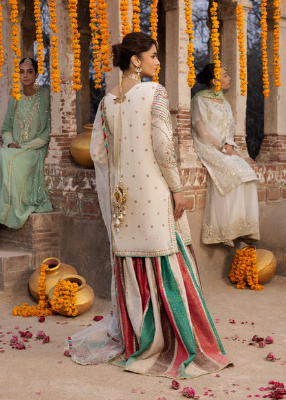 White Embellished Silk Jamawar Sharara