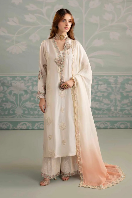 White Hand Embellished Raw Silk Suit