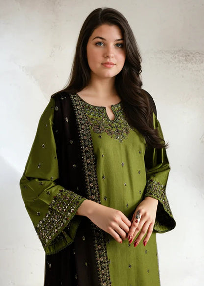 Linen Embroidered Long Kurta Set with Dupatta