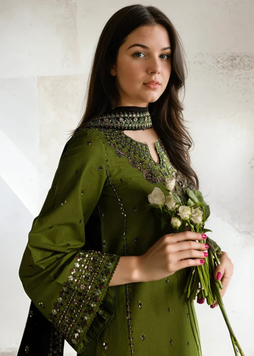 Linen Embroidered Long Kurta Set with Dupatta