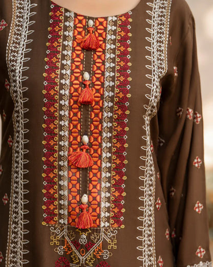 Camel Brown Kotrai Suit with Multi-Thread Work