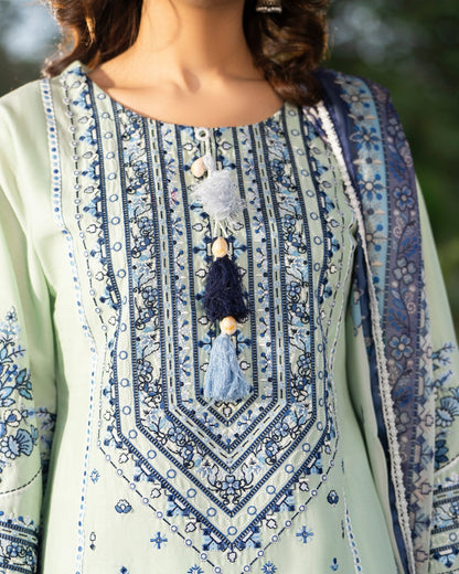 Pakistani Designer Green cotton farshi Salwar Kameez Online in KSA Riyadh Saudi Arabia Oman Bahrain Qatar