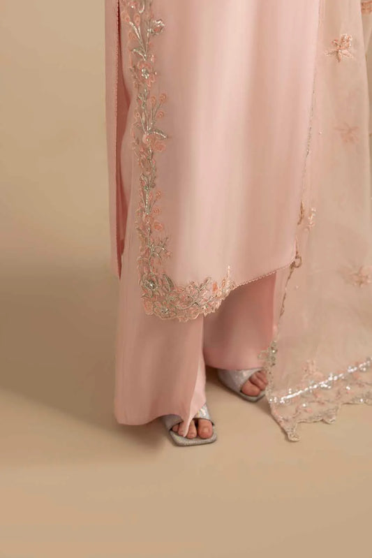 Rose Pink Embellished Raw Silk Suit