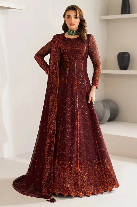 Maroon Sequins Embroidered Chiffon Anarkali Maxi
