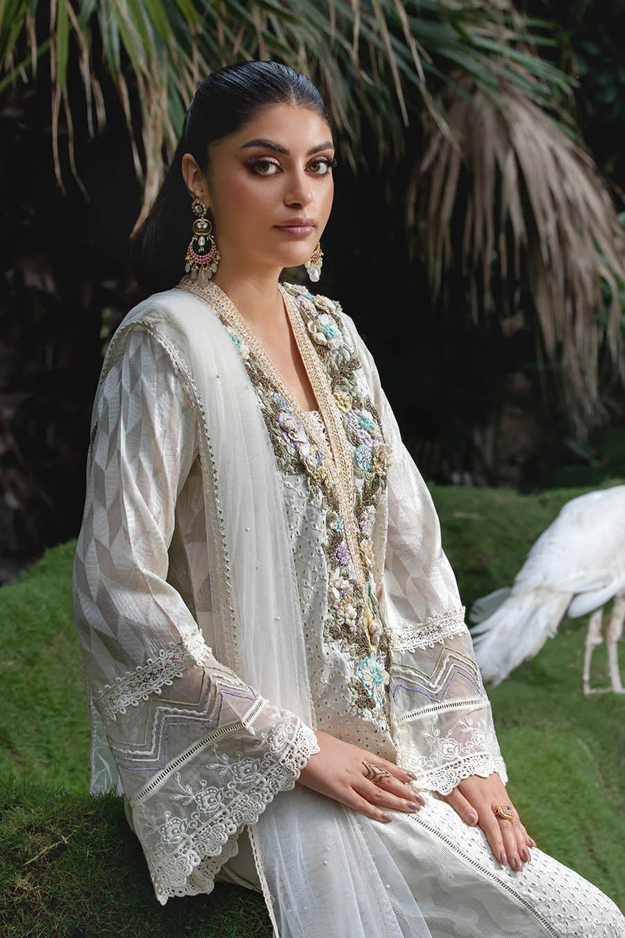 Hand Embroidered Cotton Chikankari Suit with 3D Work