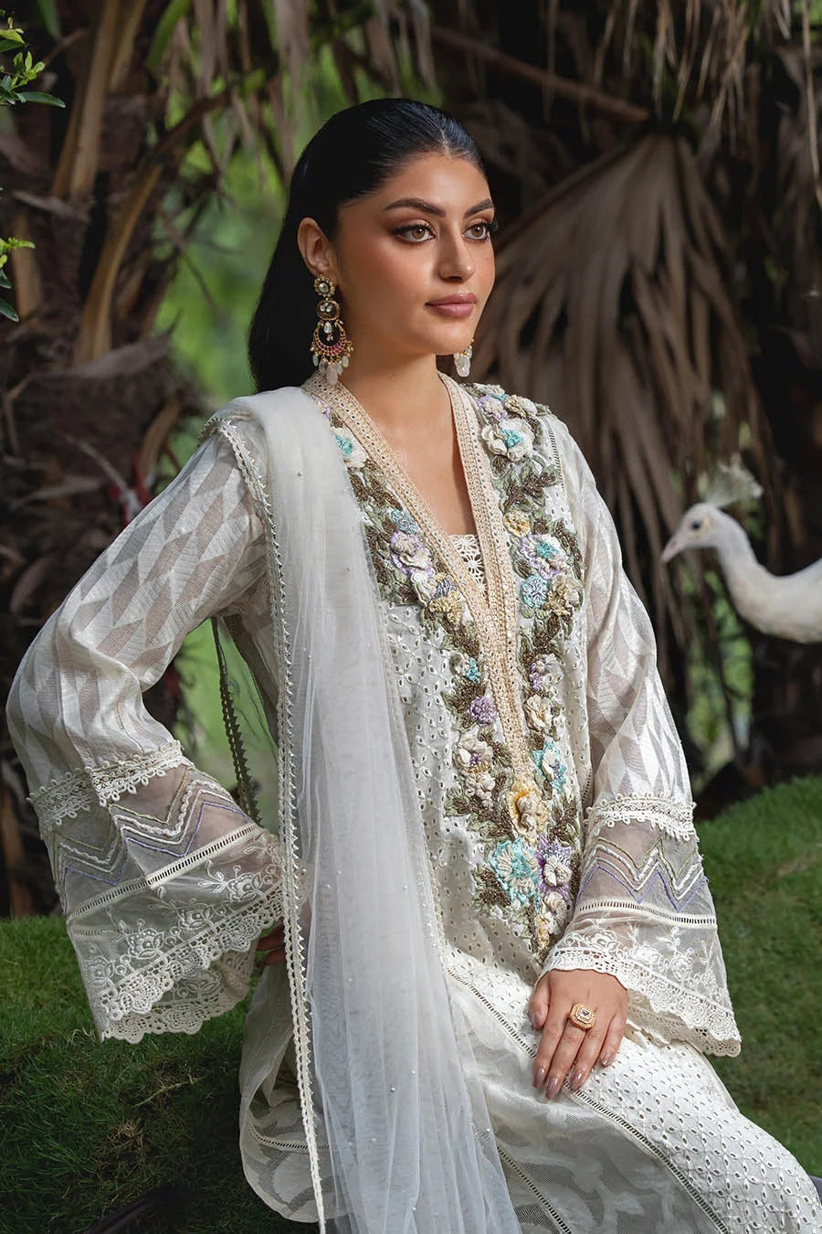 Hand Embroidered Cotton Chikankari Suit with 3D Work
