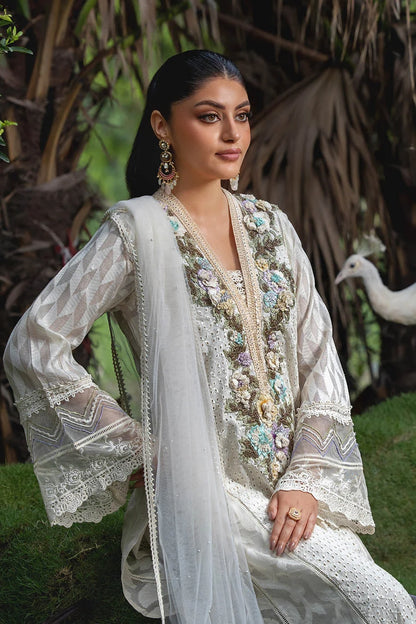 Hand Embroidered Cotton Chikankari Suit with 3D Work