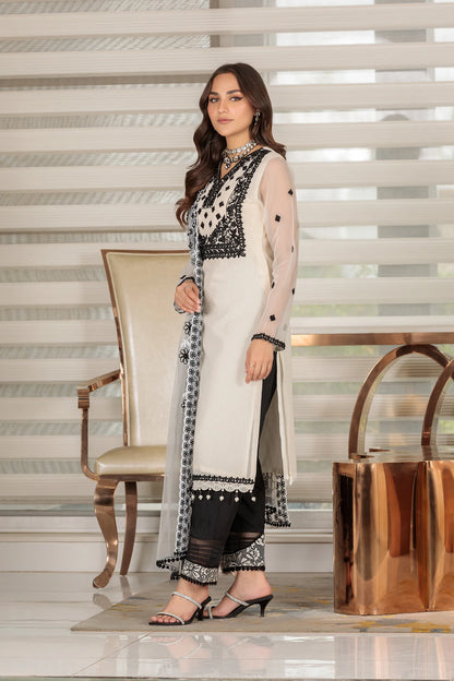 Hand Embroidered Pure Cotton Karandi Suit with Embellishments