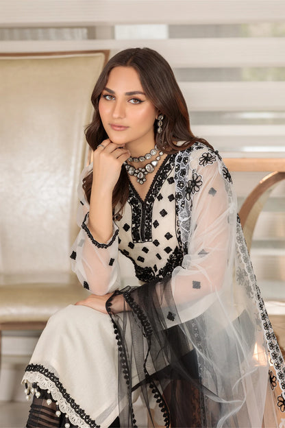 Hand Embroidered Pure Cotton Karandi Suit with Embellishments