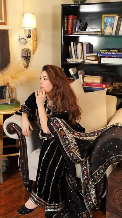 Black Velvet Suit with 9mm Sequins Work