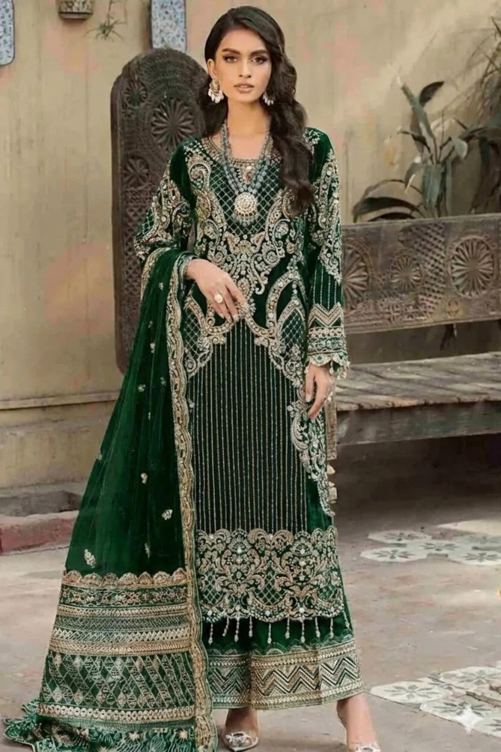 Heavy Handmade Bottle Green Velvet Designer Suit