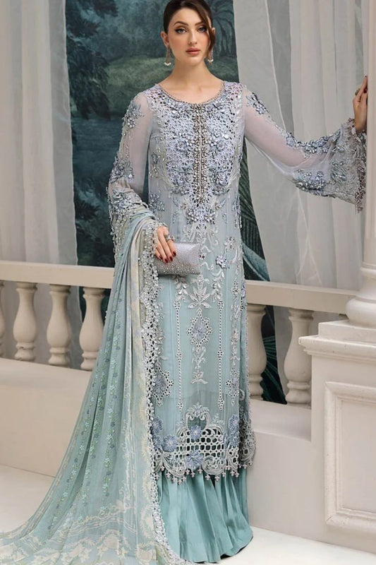 Handmade Sky Blue Chiffon Suit