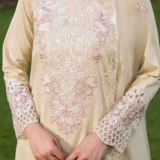 Cream Pure Cotton Schiffli Embroidered Farshi Shalwar Suit