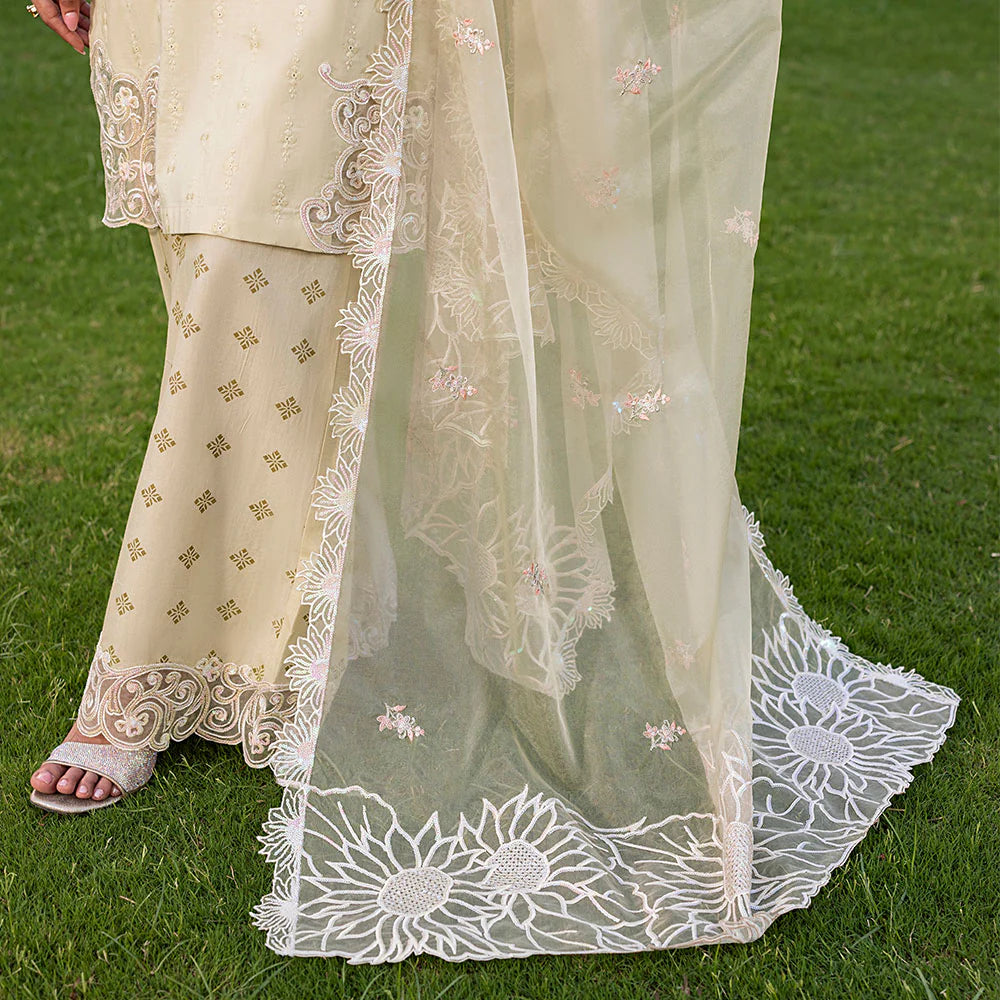 Cream Pure Cotton Schiffli Embroidered Farshi Shalwar Suit