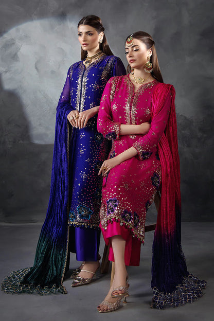 Hand Embroidered Magenta Crinkle Chiffon Designer Suit