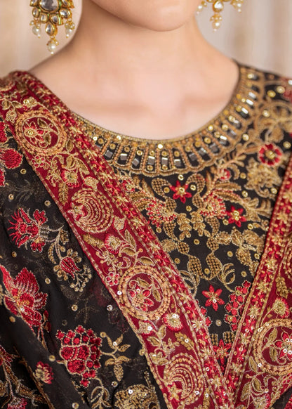 Heavy Floral Embroidered Black Chiffon Suit