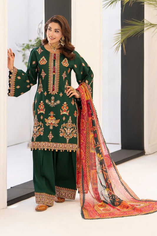 Evergreen Pure Cotton Farshi Shalwar Suit with Multi-Thread Work