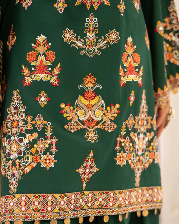 Evergreen Pure Cotton Farshi Shalwar Suit with Multi-Thread Work