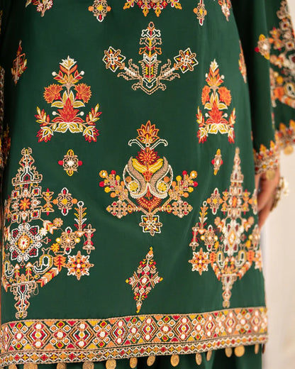 Evergreen Pure Cotton Farshi Shalwar Suit with Multi-Thread Work