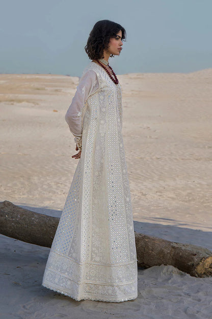 Hand Embroidered Swiss Lawn Off White Maxi