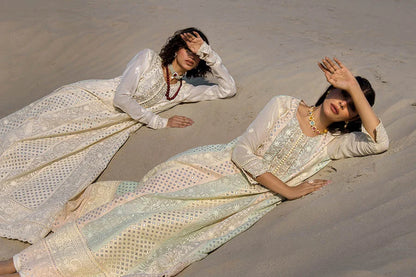 Hand Embroidered Swiss Lawn Off White Maxi