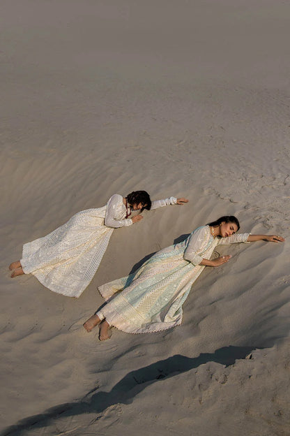 Hand Embroidered Swiss Lawn Off White Maxi